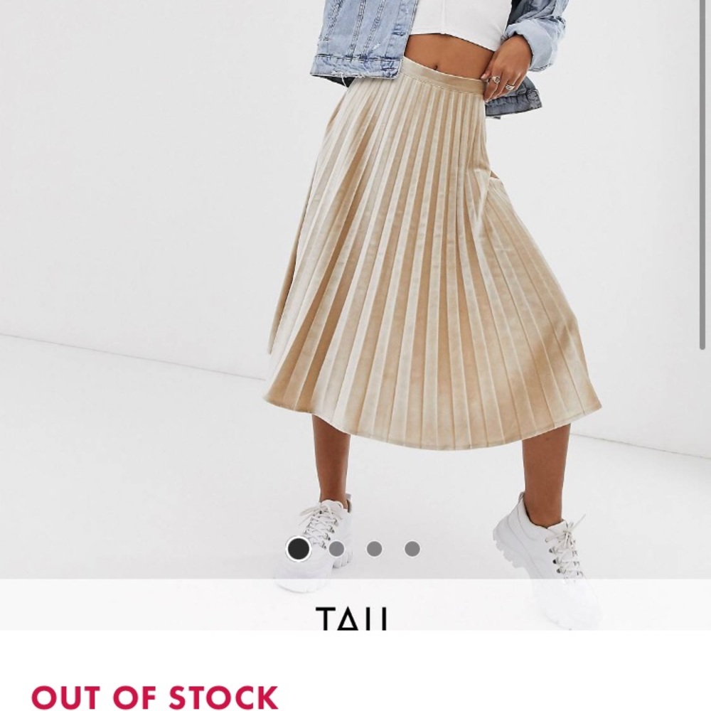 ASOS Champagne Gold Velvet Pleated Midi Skirt